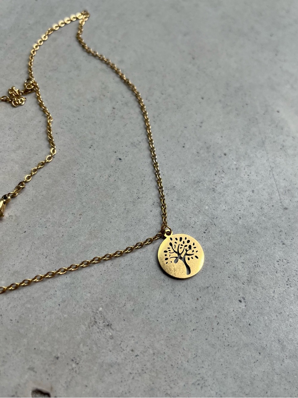 Gold Tree Disc Necklace in Stainless Steel Gold